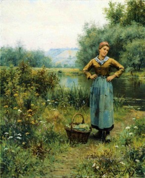 風景の中の少女 田舎の女性 ダニエル・リッジウェイ・ナイト Oil Paintings